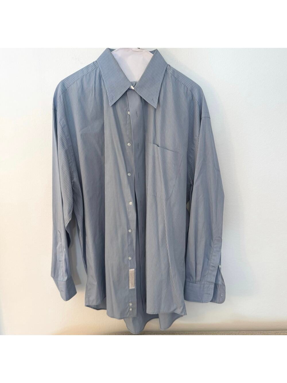 Vintage Nordstrom Dress Shirt 16.5 33 Blue Stripe Button Down Long Sleeve Pocket